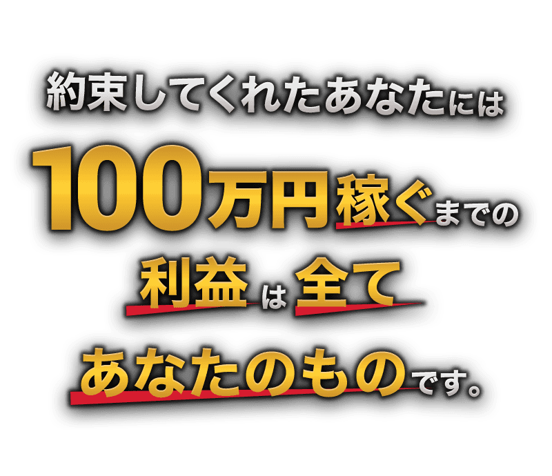 約束してくれたあなたには100万稼ぐまでの利益は全てあなたのものです。